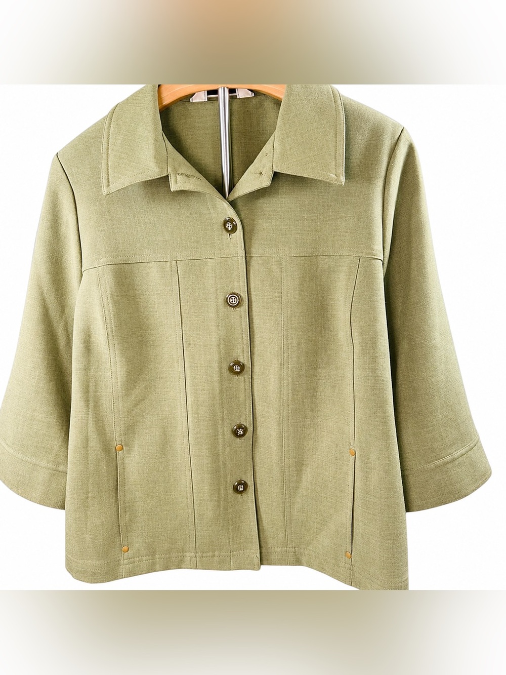 Allison Daley Women's Green Khaki Lightweight Jacket‎ Full Zip Utility Coat